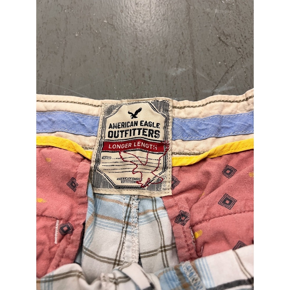 American‎ Eagle Outfitters Shorts Mens 36 White Blue Plaid Cargo Pockets Summer - Picture 4 of 7